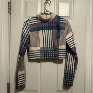 Plaid Long Sleeve Zip Back Crop Top